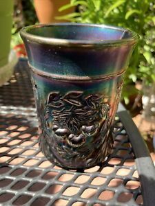 Vintage Carnival Glass Amethyst DUGAN Tumbler WREATHED CHERRY Purple Cherries