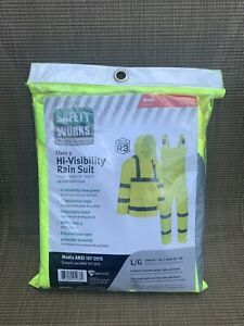 Hi Vis 3-Piece Rain Suit Reflective Stripes Waterproof Class 3 ANSI 107 Size LG