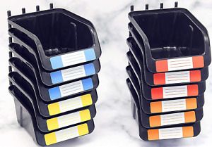 WallPeg Pegboard Bins - 12 Pack - Hooks to 1/4&#034; or 3/16&#034; Hole Peg Board - Organi