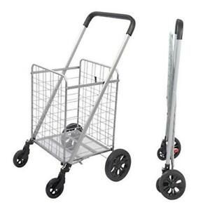 Grocery Shopping Cart with Heavy Duty Swivel Wheels, Folds Flat with Wide