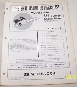 McCULLOCH CHAIN SAW MODELS 650 AND 660 ORIGINAL OEM ILLUSTRATED PARTS LIST