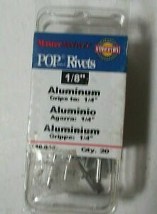 20 Master Mechanic Aluminum 1/8&#034; Pop Rivets  1/4&#034; max Grip