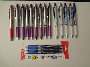 Pentel EnerGel RTX Liquid Gel Pen Metal Tip .7 Med Ink Black Blue Purple Lot NEW