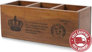 Flexzion  Wooden  Desktop  Storage  Organizer / Remote  Control  Caddy  Holder