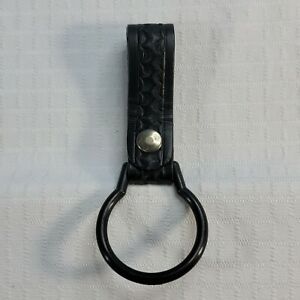 Black Leather Basketweave Duty Belt Flashlight/Baton Holder
