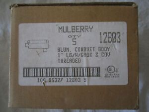 Box of 5 New Mulberry 1&#034; LBs 12803 Aluminum Conduit Body Lid &amp; Gasket EMT Rigid