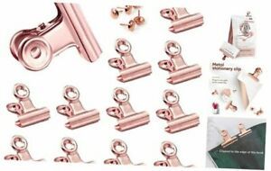 12 Pack Bulldog Clips with Push-pin, Paper File Clips with 38 mm Rose Gold