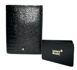 MontBlanc Lined Notebook Croco Print, Shiny Black Metal Logo Bookmark