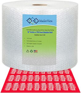 Mailerview Air Bubble Cushioning Wrap Roll [12 Inch x 175 Feet] (30 Fragile Stic