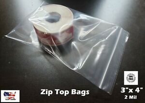 3&#034;x 4&#034; Clear Reclosable Top Lock Zip Seal Bags Plastic 2 Mil Jewelry Plastic