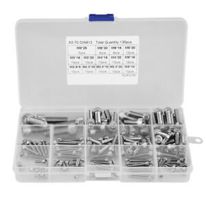 135pcs M2.5 M3 M4 M5 M6 M8 304 Stainless Steel Hex Socket Head Screws Set With