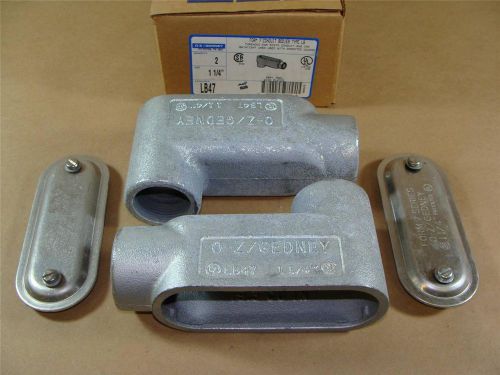 2 o-z gedney lb47 form 7 type lb iron conduit elbow fitting 1-1/4&#034; npt w/ cover for sale