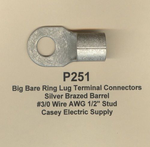 2 bare ring lug brazed barrel terminal connector #3/0 wire awg 1/2&#034; stud molex for sale