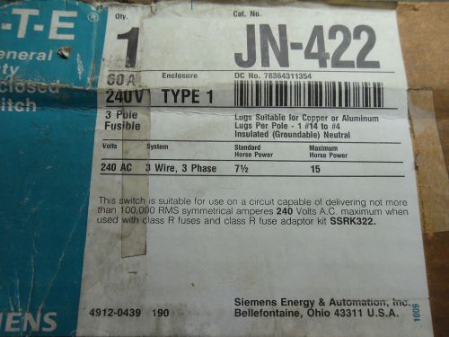 (rr6-2) 1 nib siemens jn-422 general duty enclosed switch for sale