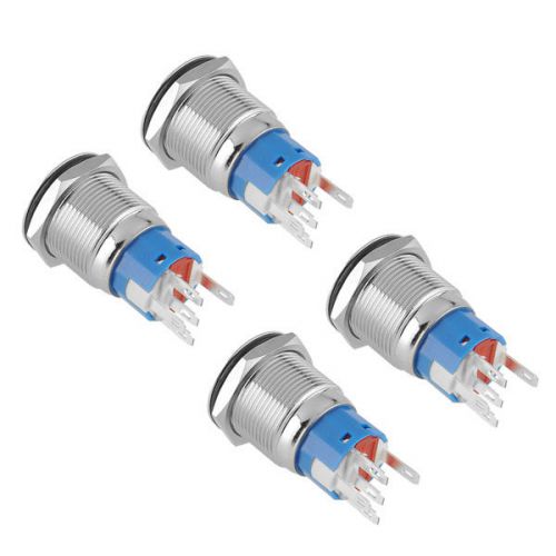 4pcs 19mm 12V 5A Red LED Push Button Metal Switch Pin Terminals Flat For DIY Car
