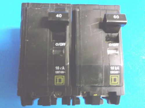LOT OF 2 SQUARE D 60AMP AND 40AMP DUAL POLE HACR TYPE TIPO 10KA BREAKERS