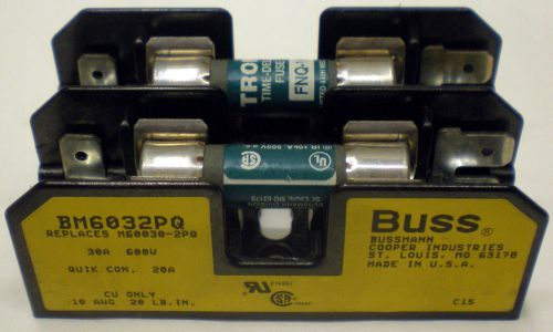 Bussmann cooper buss fuse holder bm6032pq 600v-30a 2-pole fuseblock for sale