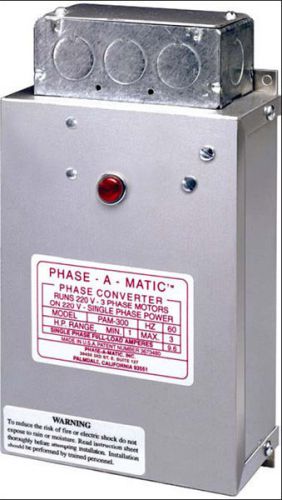PHASE-A-MATIC PAM-100HD STATIC PHASE CONVERTER 1/3 - 3/4 HP - NEW!