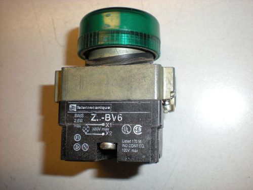 Telemecanique Model Z-BV6 Indicator Light - 110VAC - Green Lens - Tests OK