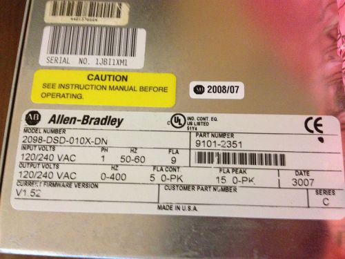 Allen Bradley 2098-DSD-010X-DN Servo Drive 9101-1922