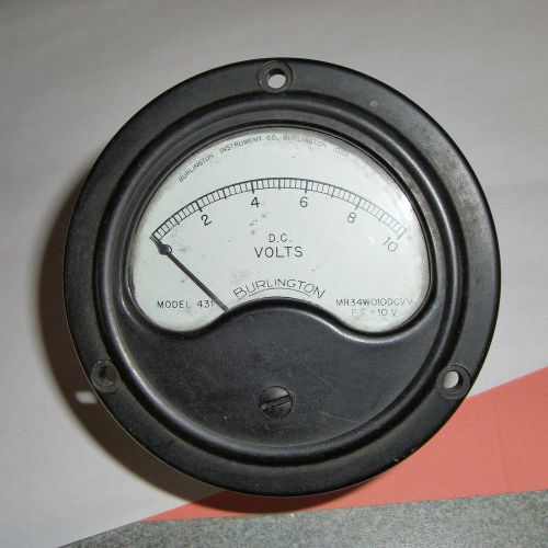 Vintage burlington inst. co. # 431 &#034;0-10 d.c. volts&#034; gauge ( burlington ia ) for sale