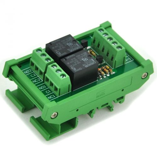 DIN Rail Mount 2 SPDT Power Relay Interface Module, OMRON 10A Relay, 5V Coil.