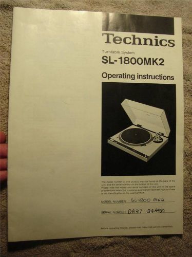 Vintage Technics SL-1800MK2 Direct Drive Turntable 1800 Mk2 Users Guide Manual