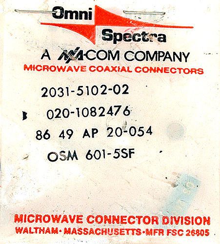 SMA CONNECTOR PLUG for RG-178 &amp; 196 - Omni-Spectra 2031-5102-02 *NIB* Qty:4