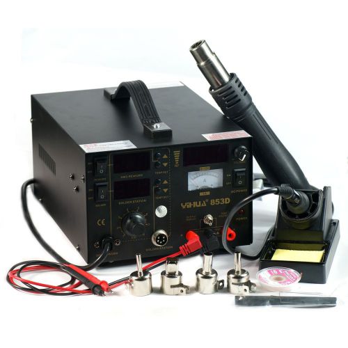 853d-220v 3in1 hot air gun soldering rework station iron smd hot air gun dc esd for sale