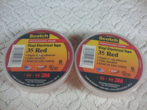 Lot 2 Scotch 3M 35 Vinyl Electrical Tape 3/4in x 66ft Professional Grade Red
