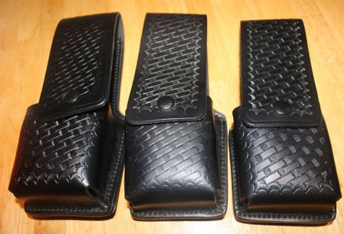 3 ea. desantis black leather belt-style radio holder / holster new fits motorola for sale
