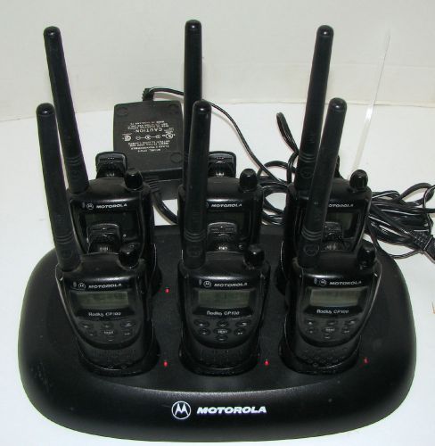 6 Motorola CP100 VHF 15 Channel 2-Way Radios + Gang Charger : Good Condition