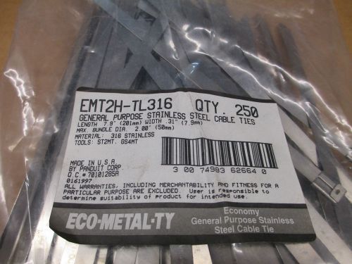 Panduit Stainless Steel 7.9&#034; Cable Ties EMT2H-TL316    250 Pack