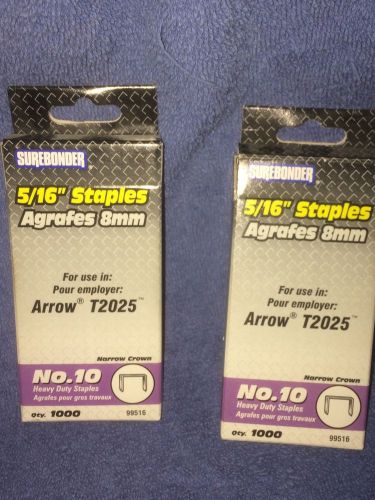 Surebonder No. 10 5/16&#034; (8mm) Heavy Duty Staples 1000 Pack arrow T2025 lot of 2