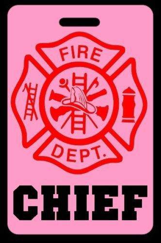 Pink chief firefighter luggage/gear bag tag - free personalization - new for sale