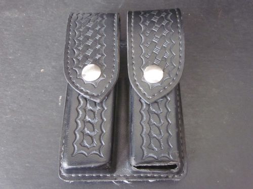 Safariland 77 black leather dual clip magazine pouch model e-93 s&amp;w 59 ber-92 for sale