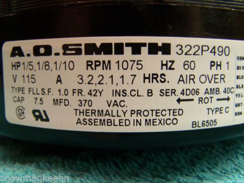 A o smith carrier blower motor 1/5 hp  1050 rpm 3 speed  115v 42y hc37ma135 for sale