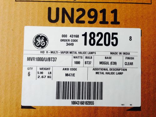 Ge mvr1000/u/bt37 - 18205 1000 watt meta halide bulb  case of 6 ($21.50 per bulb for sale