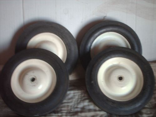 Hard Rubber Wheels 4 lot 8&#034; inch 1/2&#034; shaft White hub free shipping
