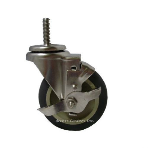 3DXSSPPSB 3&#034; Stainless Steel Stem Caster with Brake, Polyurethane Tread Wheel
