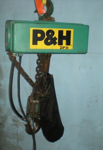 3 ton hoist p. &amp; h. electric chain hoist no. zip iii, 8 fpm, pendent,  (23323) for sale