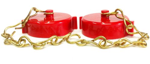 2 Pack - 1-1/2&#034; Fire Hose Valve/Hydrant Cap and Chain  NST - Red Polycarbonate