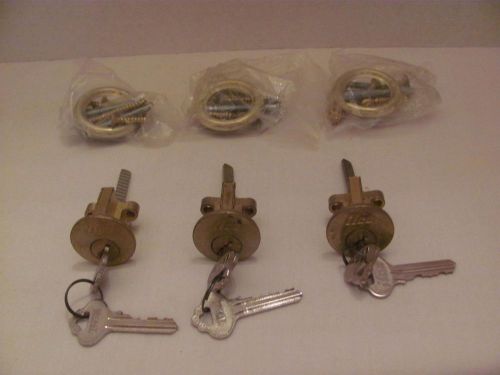 ILCO Brass Rim Cylinder LOCKS (Set of 3-Keyed Differently/Includes 2 Keys/Lock)