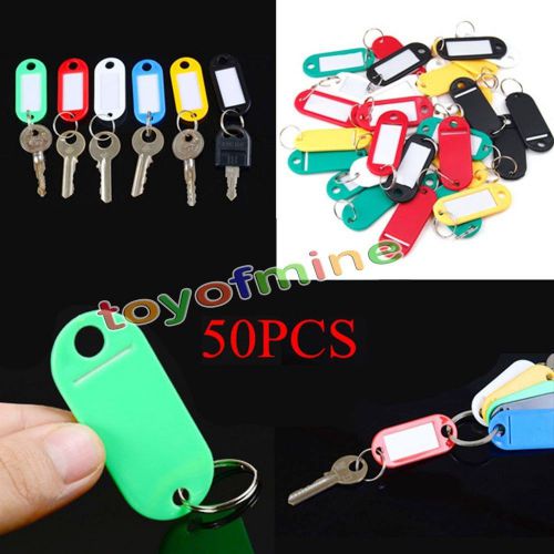 50pcs Plastic Luggage ID Tags Label for Keychain Key Ring Name Card Suitcase Bag