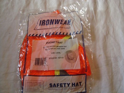 IRONWEAR Orange Booney Hat w/ reflective tape over 2&#034; neck strap LG/XL Safety