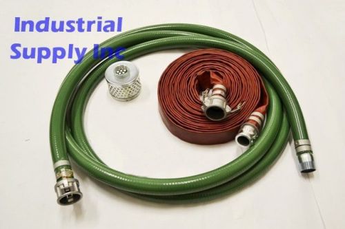 3&#034; Trash Pump Water Suction Hose Kit w/50&#039; Red USA Discharge Camlock Hose