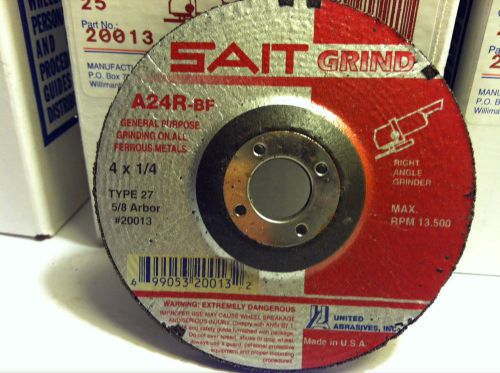 Sait / united abrasives, edp #20013,type 27, 4 x 1/4 x 5/8 a24r metal grd wheels for sale