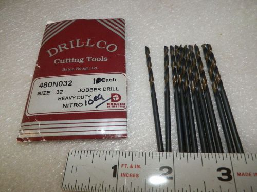 10 each wire size #32 drill bits 480N032  Nitro Drillco  USA   ( Loc 12 )