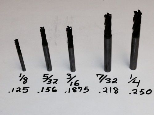 Lot Of 5 New Osg Tialn Coated End Mills 1/8&#034;  5/32&#034; 3/16&#034; 7/32&#034; &amp; 1/4&#034;