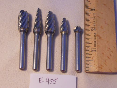 5 NEW 6 MM SHANK CARBIDE BURRS FOR CUTTING ALUMINUM. METRIC. MADE IN USA  {E955}